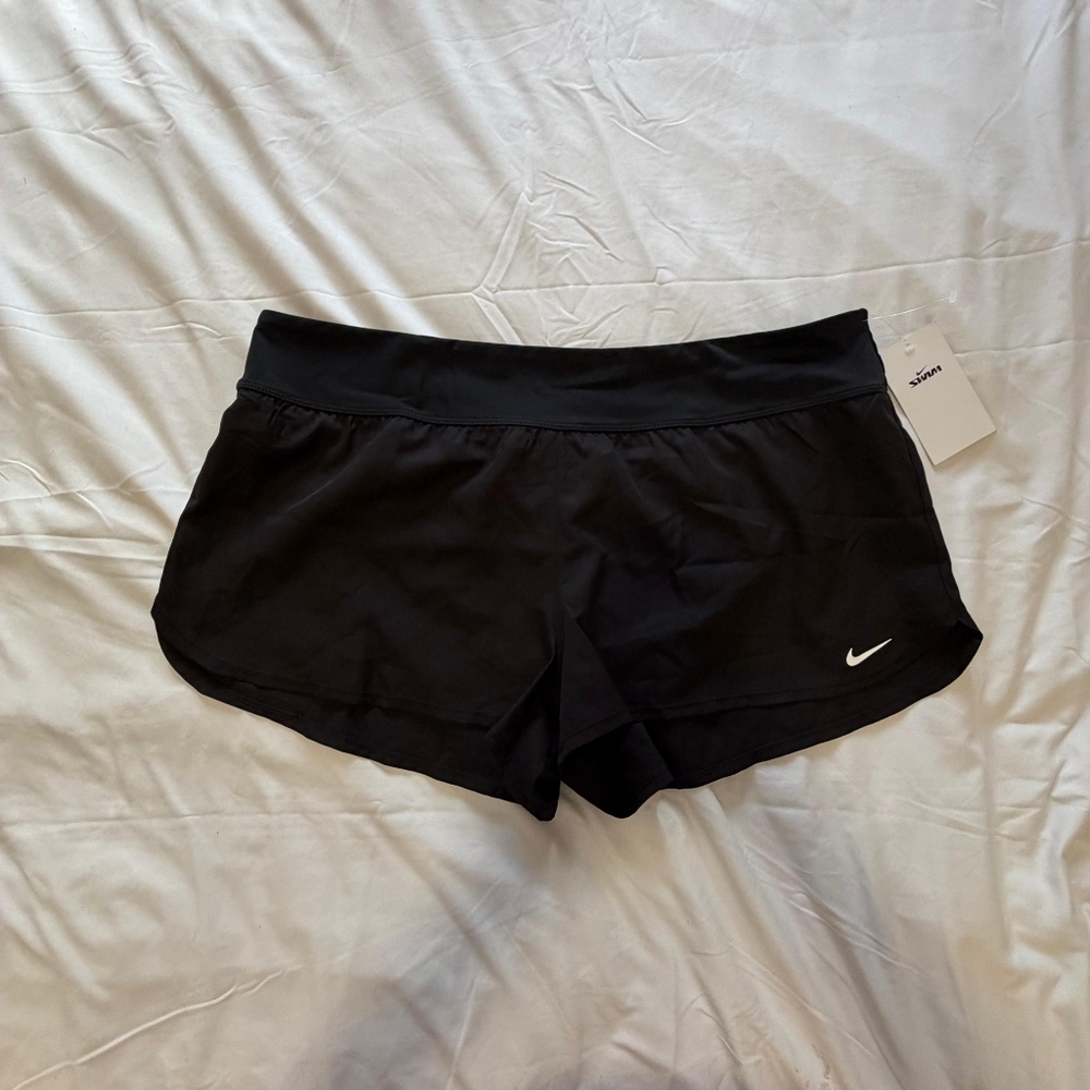 NWT Nike Black Athletic Running Shorts with White Swoosh SIZE XL